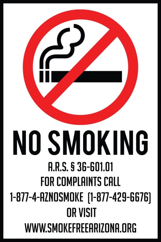 aluminum smoking sign arizona smoking sign 12x18