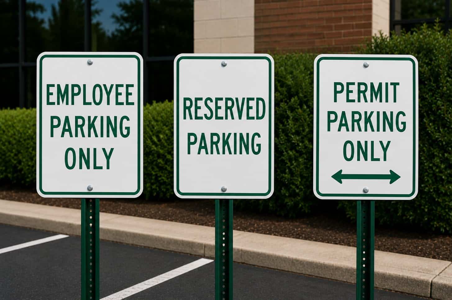 Three green and white parking signs restricting vehicle parking to customers only<br>